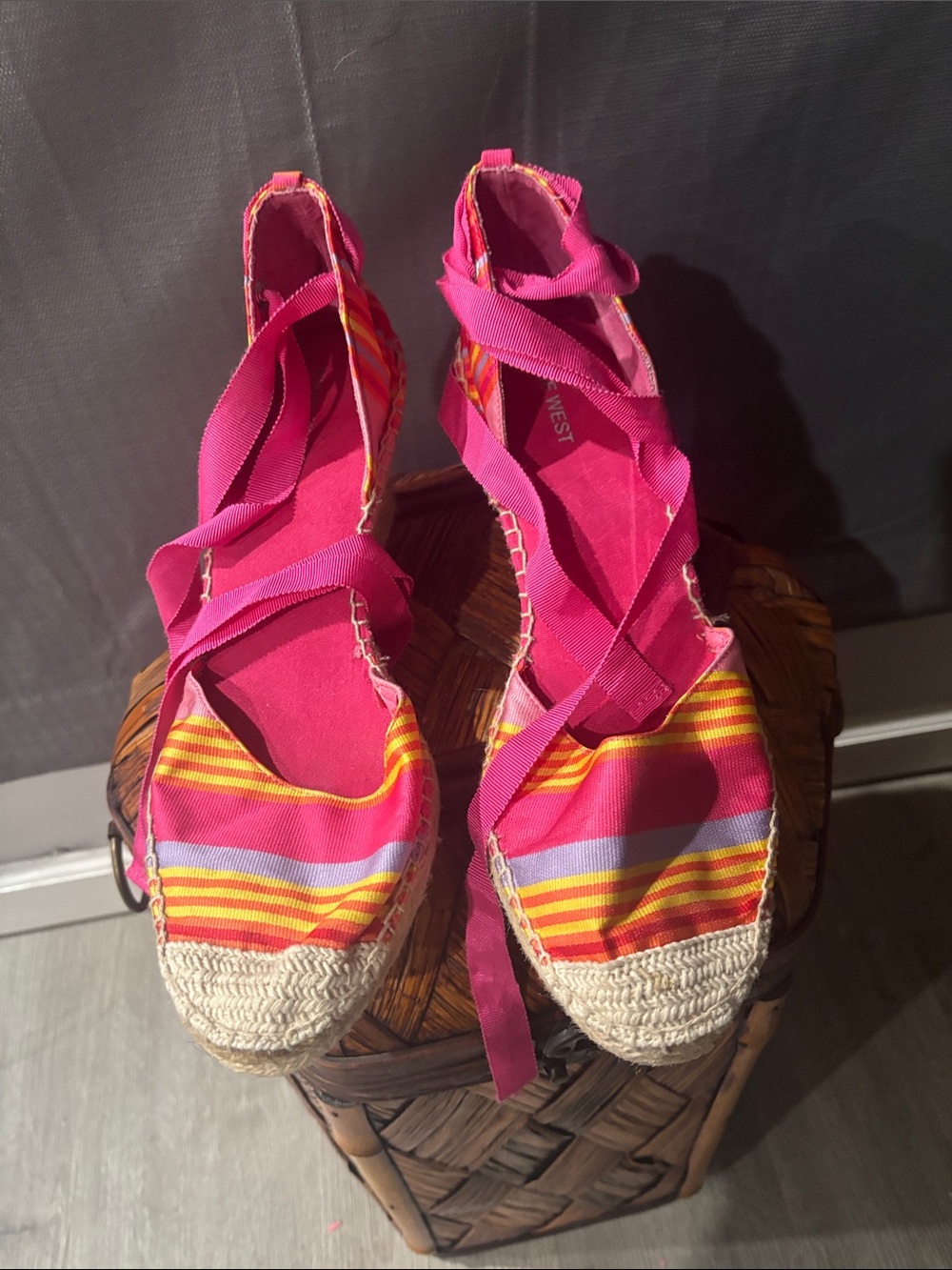 Nine West Pink Multicolor Striped Espadrille Lace-Up Flats